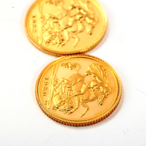 167 - 2 x Elizabeth II gold half sovereign coins, comprising 1980 and 1982 (2)