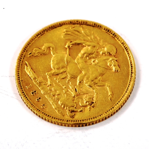 168 - A Victoria 1894 gold half sovereign coin, 3.9g