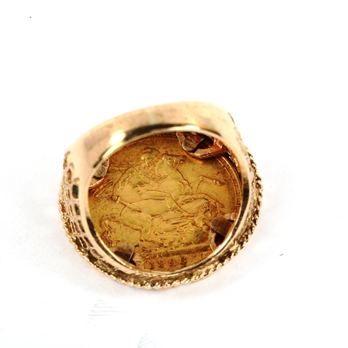 169 - A Victoria 1896 gold full sovereign coin, in 9ct gold ring mount, size R, 14.7g