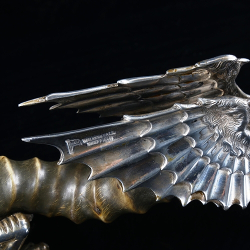 1001 - An antique Walker and Hall table-top lighter, silver plate dragon form with antelope horn body, make... 