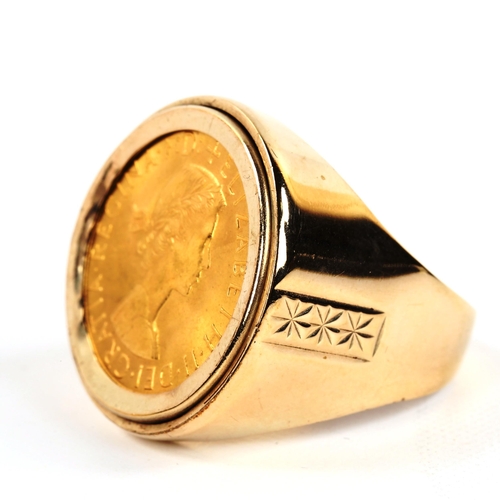 170 - An Elizabeth II 1958 gold full sovereign coin, in 9ct gold ring mount, size X, 16.3g