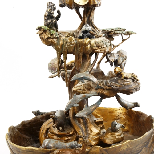 1002 - A Vienna style cold painted bronze indoor water feature, with cascading falls, foundry marks at base... 