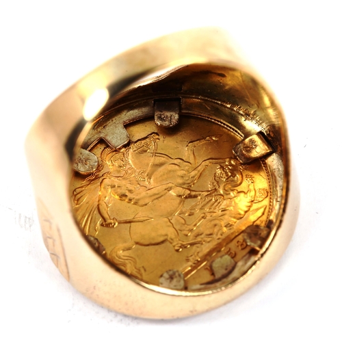 170 - An Elizabeth II 1958 gold full sovereign coin, in 9ct gold ring mount, size X, 16.3g