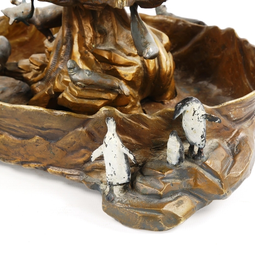 1002 - A Vienna style cold painted bronze indoor water feature, with cascading falls, foundry marks at base... 