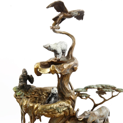 1002 - A Vienna style cold painted bronze indoor water feature, with cascading falls, foundry marks at base... 