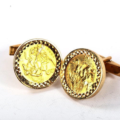 172 - A pair of Victoria gold half sovereign coin cufflinks, in 9ct gold mounts, comprising 1893 and 1901,... 