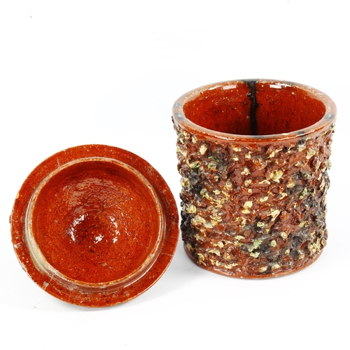 1004 - A 19th century slipware tobacco jar, probably Brede pottery, inscribed 