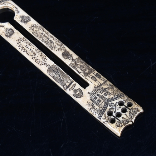 1006 - A 19th century Scrimshaw bone button polisher, Indian Mutiny Period circa 1857, engraved Edward Mcka... 