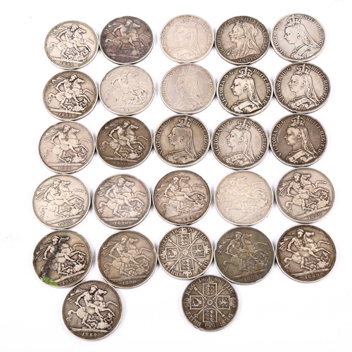 177 - 25 Victorian silver crowns, and 2 Victorian silver half crowns