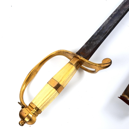 1012 - Late 18th century Infantry Officer's spadroon sword of the 23rd Regiment, the straight fullered blad... 