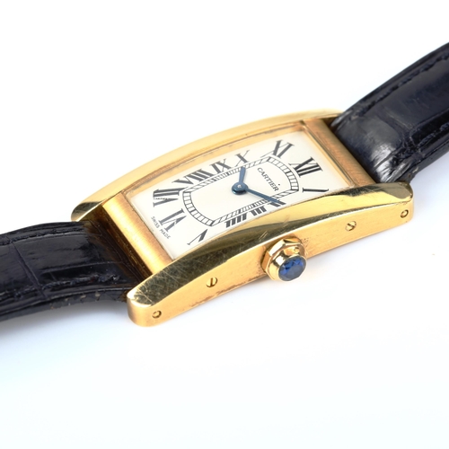 28 - CARTIER - a lady's 18ct gold Tank Americaine quartz wristwatch, ref. 2482, circa 2000, rectangular s... 