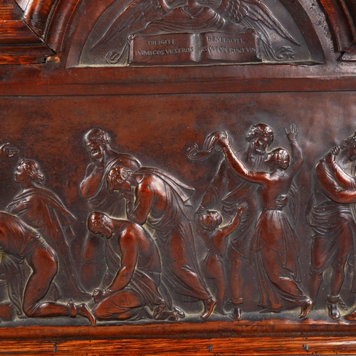1023 - A 19th century relief copper electrotype plaque depicting a Coronation, in original moulded oak fram... 