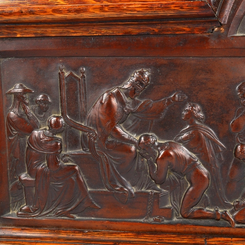 1023 - A 19th century relief copper electrotype plaque depicting a Coronation, in original moulded oak fram... 