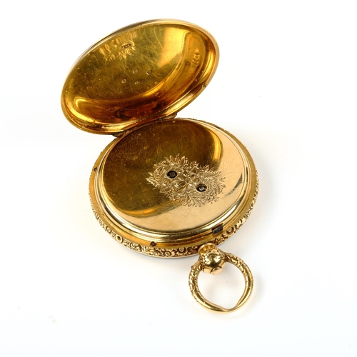 40 - A 19th century 18ct gold open-face key-wind pocket watch, by William Webb of London, no. 8849, white... 