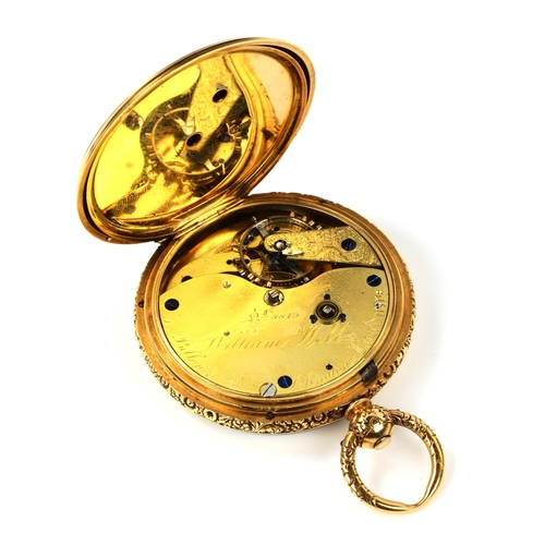 40 - A 19th century 18ct gold open-face key-wind pocket watch, by William Webb of London, no. 8849, white... 