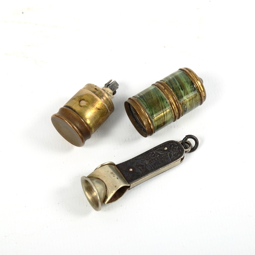 1039 - A 19th century ebony and nickel campaign knife and fork, together with horn-handled pocket knife, ci... 