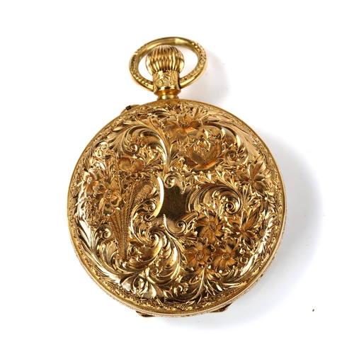 43 - A 19th century 18ct gold open-face keyless-wind pocket watch, by John Forrest, white enamel dial wit... 