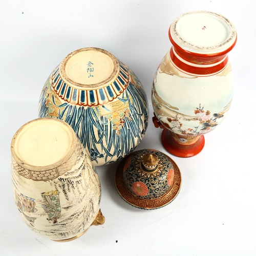 1042 - A Chinese porcelain jar and cover with gilded shoulders, height 32cm, and 2 Japanese porcelain vases... 