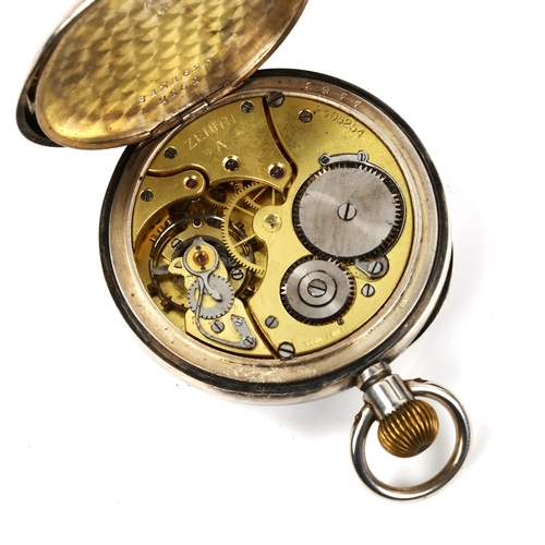 46 - ZENITH - a Continental silver-cased open-face keyless-wind pocket watch, by Favre-Leuba & Co, white ... 