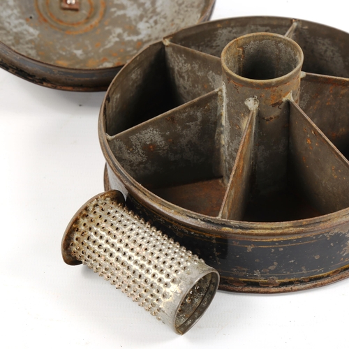 1051 - A Victorian dome-top spice box, with brass handle and integral grater, diameter 16cm