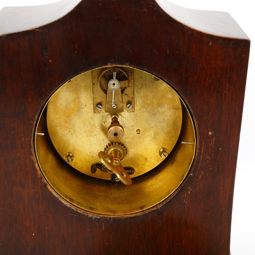 68 - An Art Nouveau French satinwood-inlaid rosewood mantel clock, white enamel dial with Arabic numerals... 