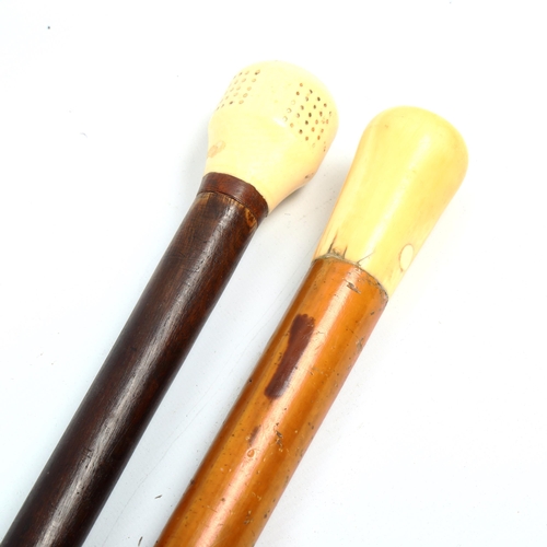 1068 - 2 x 17th/18th century ivory pique inlay-handled walking sticks (2)