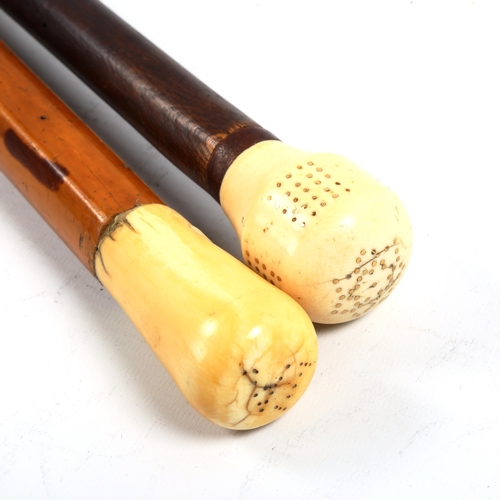 1068 - 2 x 17th/18th century ivory pique inlay-handled walking sticks (2)