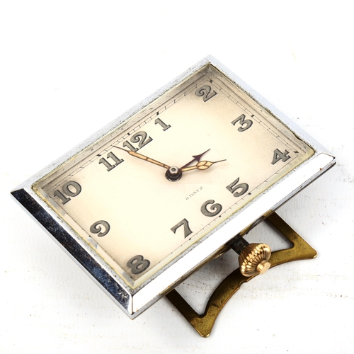 70 - An Art Deco chrome plate 8-day alarm travelling clock, silvered dial with Arabic numerals, case heig... 