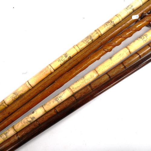 1072 - A group of 6 Oriental walking sticks