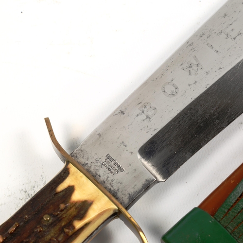 1080 - Edge Brand bowie knife by Solingen Germany, model 447 with stag-horn handle, original sheath, blade ... 