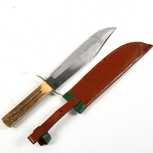 1080 - Edge Brand bowie knife by Solingen Germany, model 447 with stag-horn handle, original sheath, blade ... 