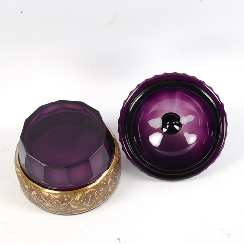 1081 - **DESCRIPTION CHANGE** *Johann Oertel* dark purple glass *Bird of Paradise* jar and cover, with orop... 