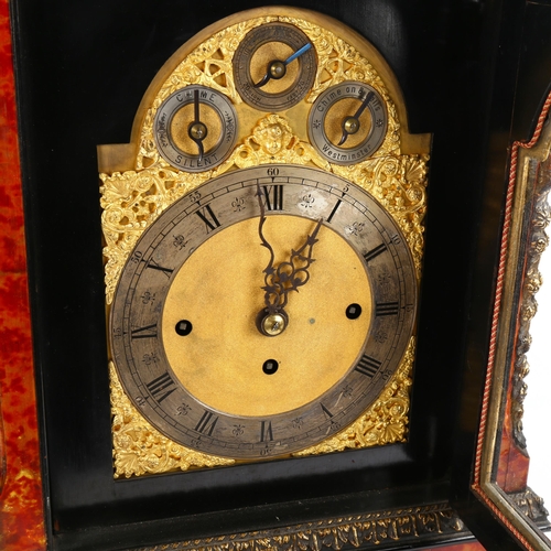 74 - A large brass-mounted faux tortoiseshell chiming bracket clock, gilt-brass dome-top dial with silver... 