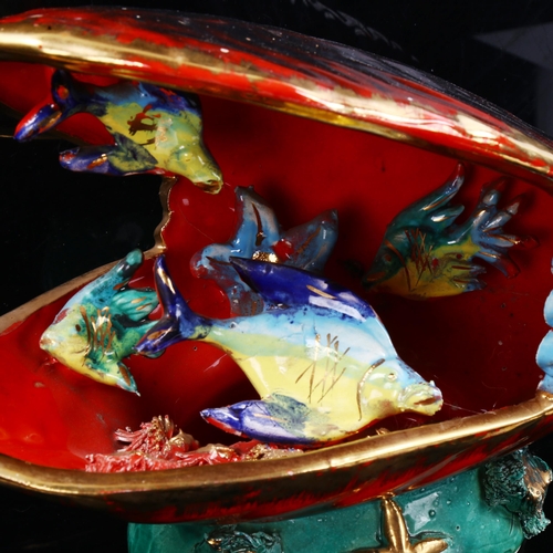 1088 - A Vallauris Pottery tropical fish and shell design lamp base, length 27cm