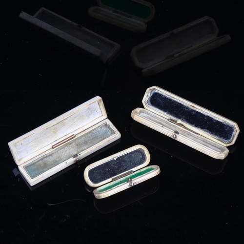 1089 - 3 Georgian ivory and gold inlaid toothpick cases, 1 with hair panel on the lid (3)