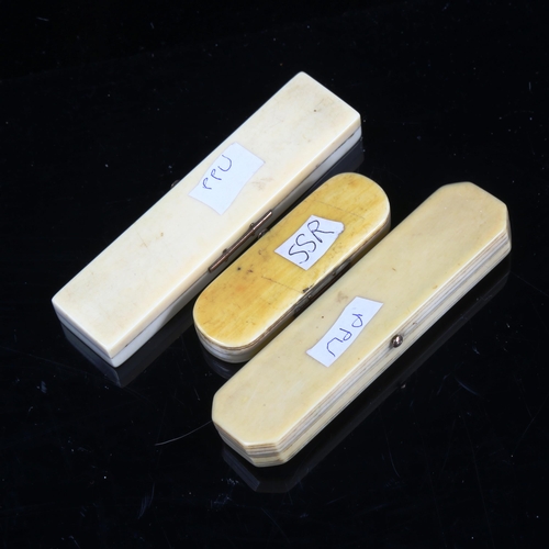 1089 - 3 Georgian ivory and gold inlaid toothpick cases, 1 with hair panel on the lid (3)