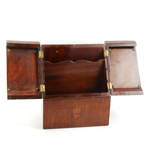 1167 - A Victorian mahogany stationery box, with inlaid armorial crest, width 25cm, and a small mahogany ca... 