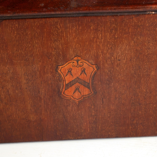 1167 - A Victorian mahogany stationery box, with inlaid armorial crest, width 25cm, and a small mahogany ca... 