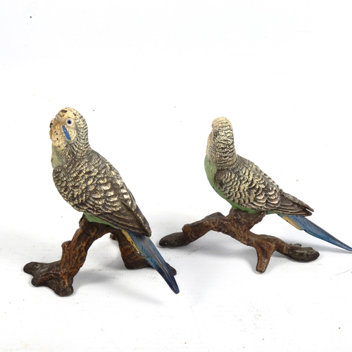 1175 - A pair of Austrian cold painted bronze lovebirds on branches, height 8cm