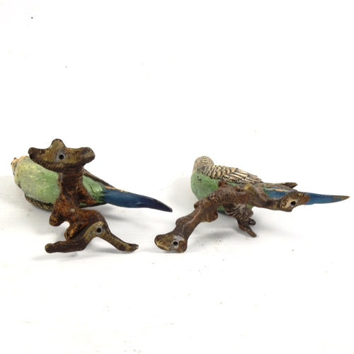 1175 - A pair of Austrian cold painted bronze lovebirds on branches, height 8cm