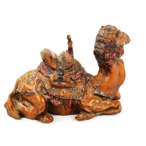 1301 - Franz Bergmann, cold painted bronze inkwell in the form of a camel, length 14cm