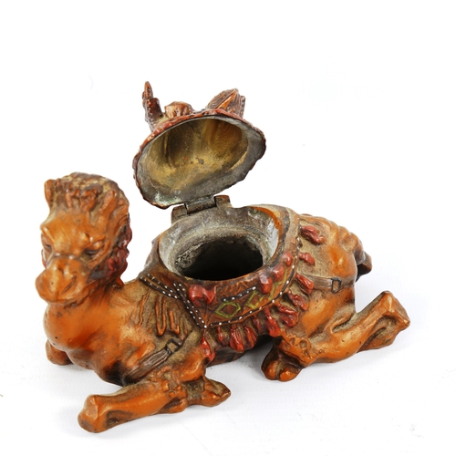 1301 - Franz Bergmann, cold painted bronze inkwell in the form of a camel, length 14cm