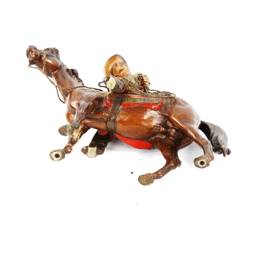 1305 - Austrian cold painted bronze cowboy on horseback, length 12cm, height 12cm