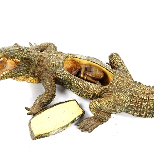 1309 - Bergmann style cold painted bronze alligator, length 20cm