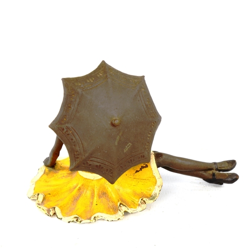 1310 - Bergmann style cold painted bronze erotic figure, woman with parasol, length 11cm