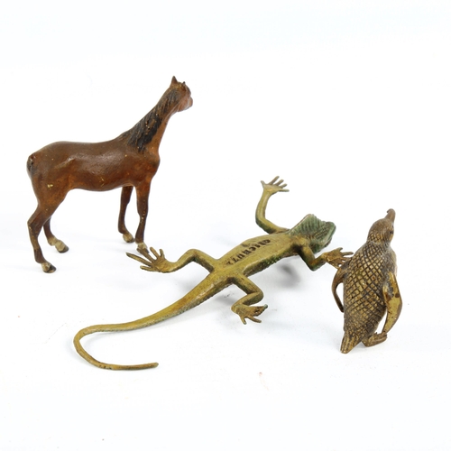 1320 - 3 Austrian cold painted bronze animals, penguin, height 4cm, horse, height 6cm, and a lizard (3)