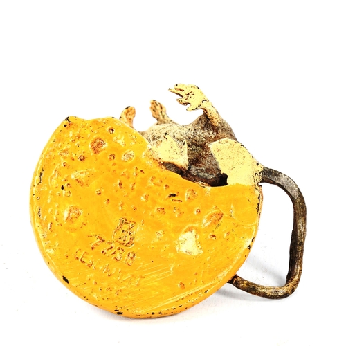 1321 - Bergmann style cold painted bronze mouse with a biscuit, height 5.5cm
