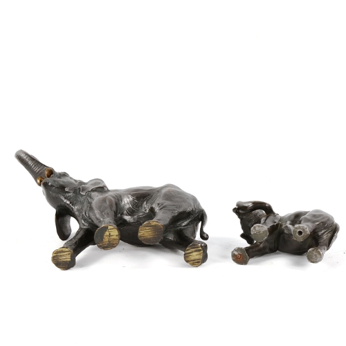 1328 - 2 patinated bronze elephant sculptures, largest length 14cm (2)