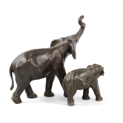 1328 - 2 patinated bronze elephant sculptures, largest length 14cm (2)