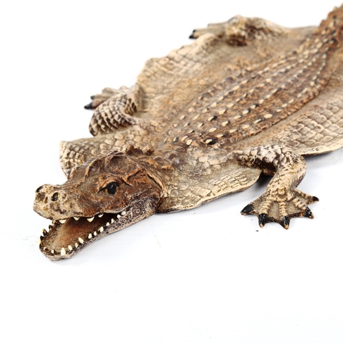 1330 - Bergmann style cold painted bronze alligator skin rug, length 25cm